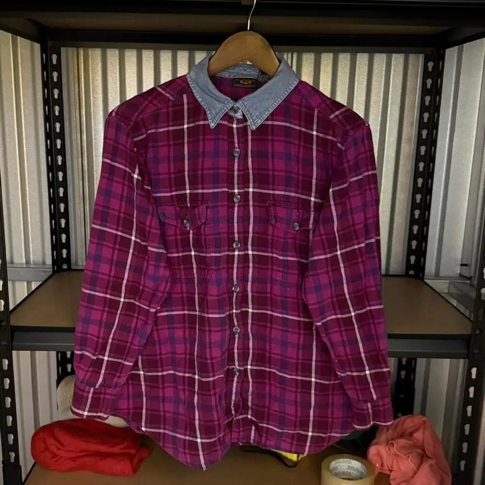 Vintage Route 66 Purple Plaid Flannel Shirt Medium